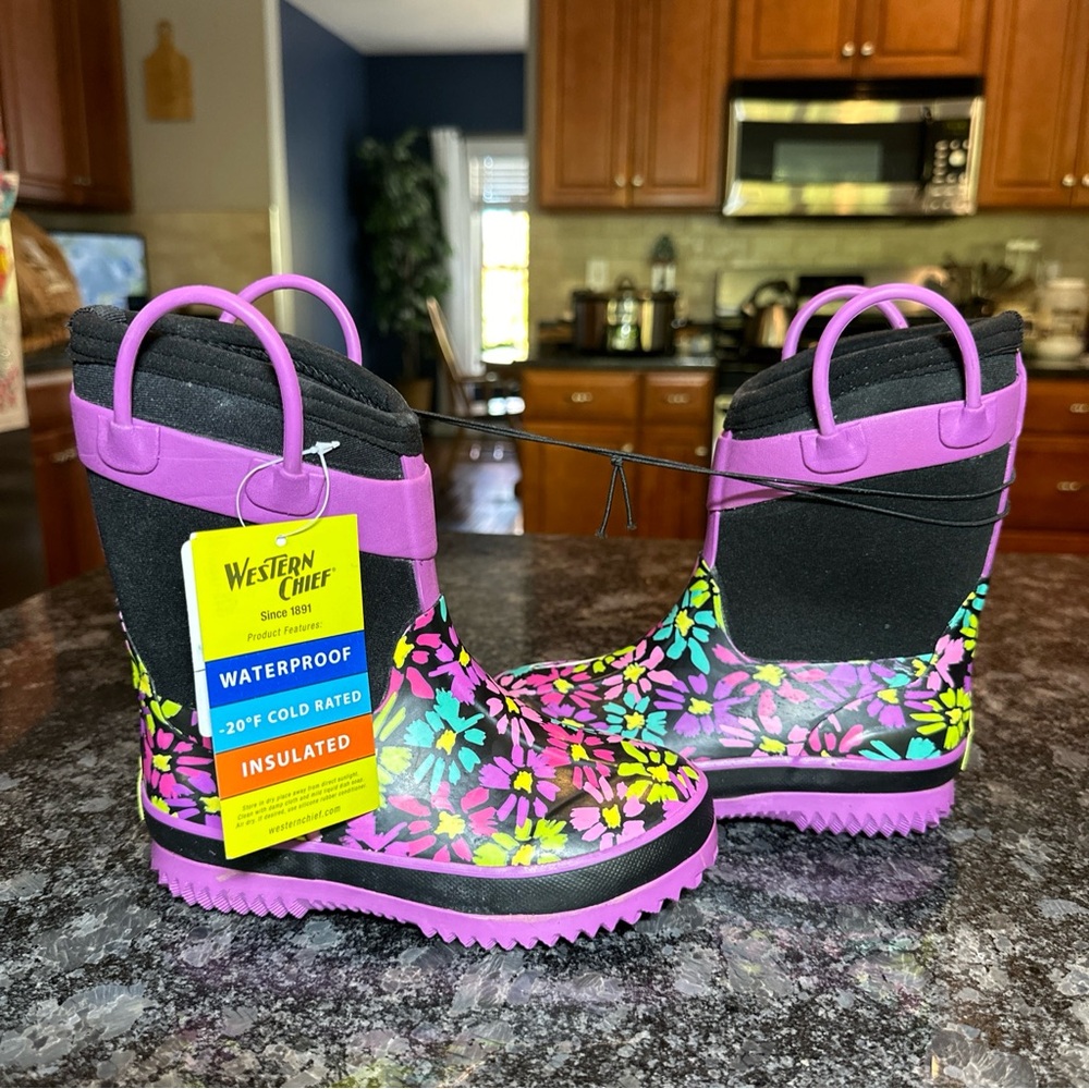 Western Chief Girls Size 9/10 Waterproof Neoprene Rain Snow Winter Boots Kids